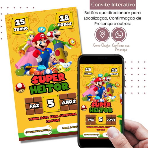 Convite Super Mario Bros Digital Interativo Virtual