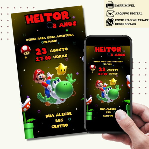 Convite Super Mario Bros Digital Virtual