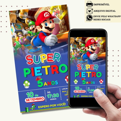 Convite Super Mario Bros Digital Virtual