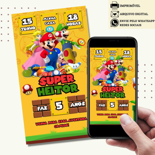 Convite Super Mario Bros Digital Virtual