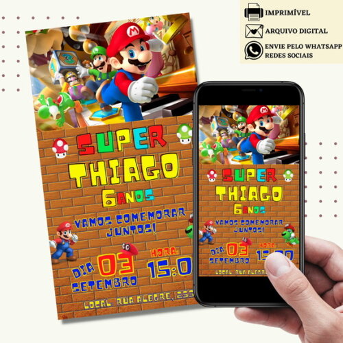 Convite Super Mario Bros Digital Virtual