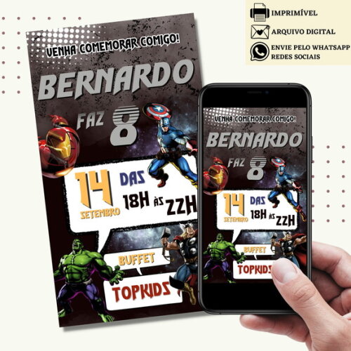 Convite Super-heróis Digital Virtual