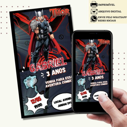 Convite Thor Vingadores Digital Virtual