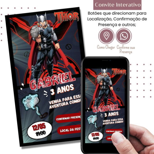 Convite Thor Vingadores Interativo Digital Virtual