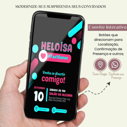 Convite Tiktok Virtual Digital Interativo 15,20,30,40 Anos