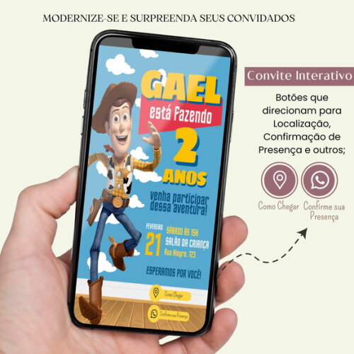 Convite Toy Story Woody Digital Interativo Virtual