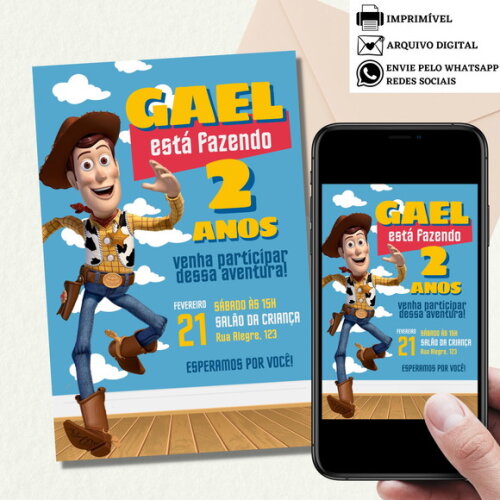 Convite Toy Story Woody Digital Virtual Aniversário