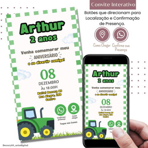 Convite Trator Agro Fazenda Digital Interativo Virtual