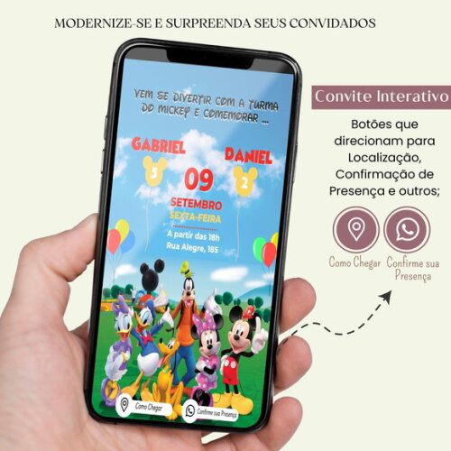 Convite Turma do Mickey Mouse Digital Interativo Virtual