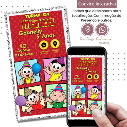 Convite Turma da Mônica Digital Virtual Interativo