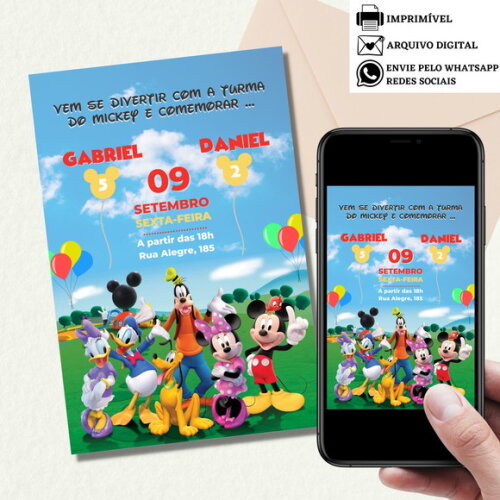 Convite Turma do Mickey Mouse Digital Virtual Aniversário