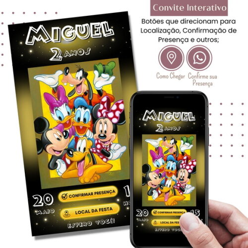 Convite Turma do Mickey Mouse Digital Interativo Virtual
