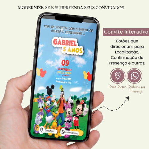 Convite Turma do Mickey Mouse Digital Interativo Virtual