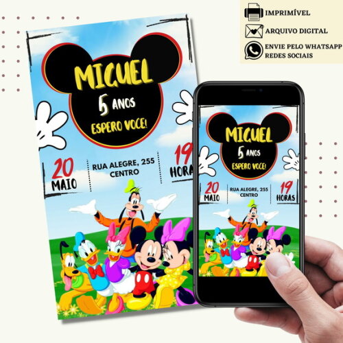 Convite Turma do Mickey Mouse Digital Virtual