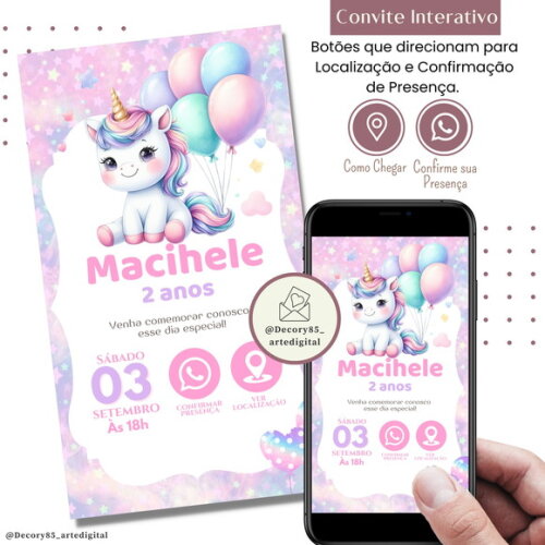 Convite Unicórnio Digital Interativo Virtual