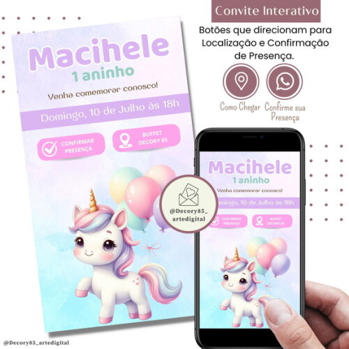 Convite Unicórnio Digital Interativo Virtual