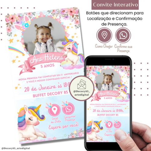 Convite Unicórnio Digital Interativo Virtual