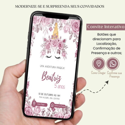 Convite Unicórnio Digital Interativo Virtual Aniversário