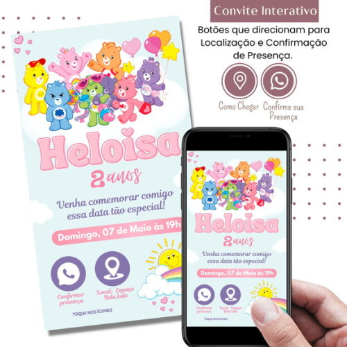 Convite Ursinhos Carinhosos Digital Interativo Virtual