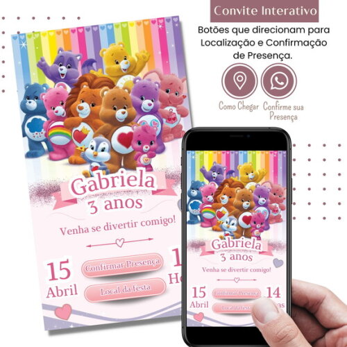Convite Ursinhos Carinhosos Digital Interativo Virtual