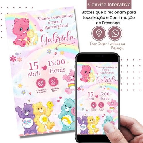 Convite Ursinhos Carinhosos Digital Interativo Virtual