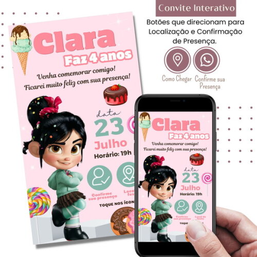 Convite Vanellope Detona Ralph Digital Interativo Virtual