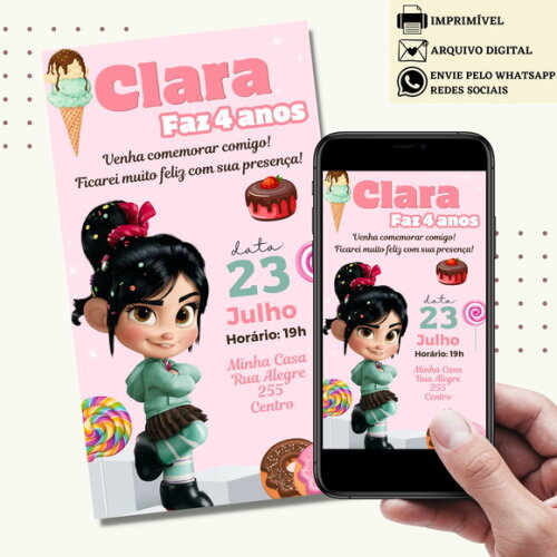Convite Vanellope Detona Ralph Digital Virtual