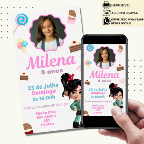 Convite Vanellope Detona Ralph Digital Virtual