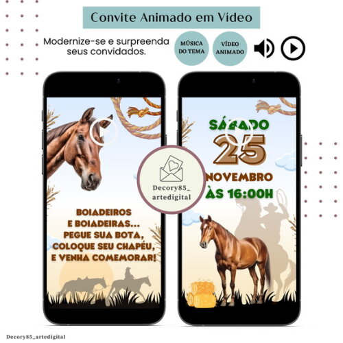 Convite Vídeo Country Boiadeira Animado com Música Digital