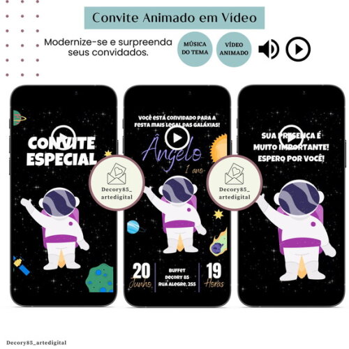 Convite Vídeo Astronauta Animado Música Digital