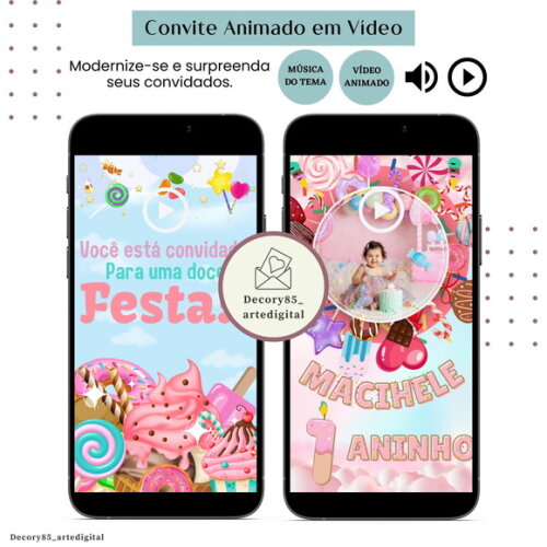 Convite Vídeo Doce Confeitaria Doceria Animado Música