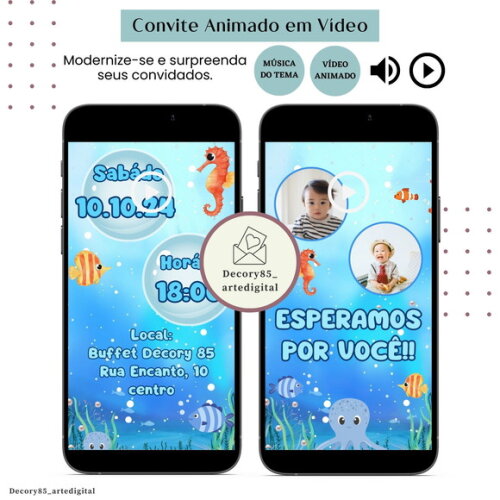 Convite Vídeo Fundo do Mar Animado Música Digital