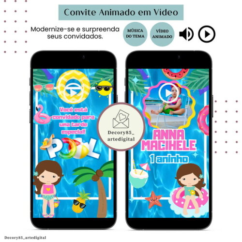 Convite Vídeo Pool Party Festa Piscina Animado Música