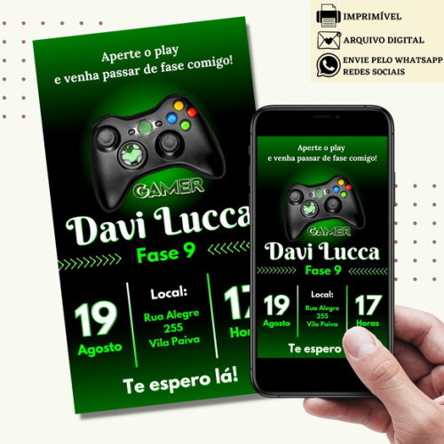 Convite Video Game Gamer Digital Virtual Menino