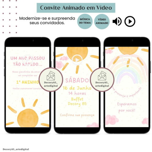 Convite Vídeo Primeira Volta ao Sol Animado Música Digital