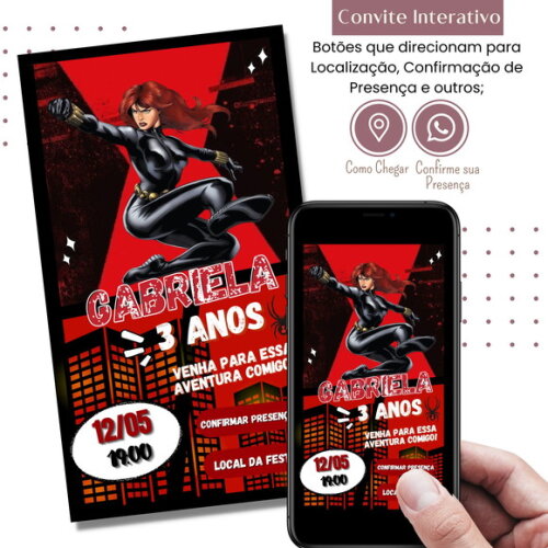 Convite Viúva Negra Vingadores Interativo Digital Virtual