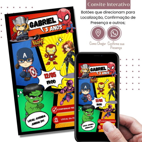 Convite Vingadores Avengers Interativo Digital Virtual