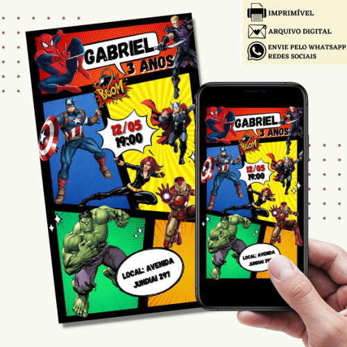 Convite Vingadores Avengers Digital Virtual