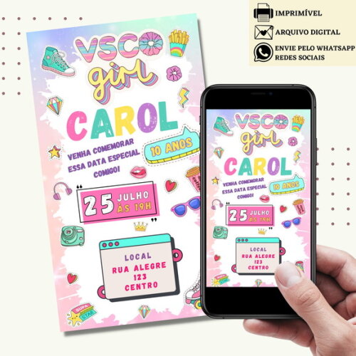 Convite Vsco Girls Menina Colorido Candy Color Digital