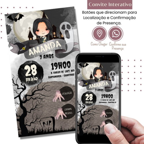 Convite Wandinha Familia Addams Digital Interativo Virtual
