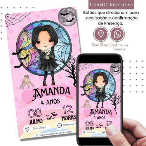 Convite Wandinha Familia Addams Digital Interativo Virtual