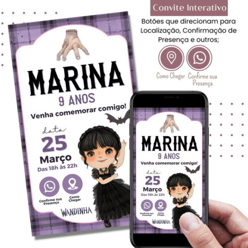 Convite Wandinha Familia Addams Digital Interativo Virtual