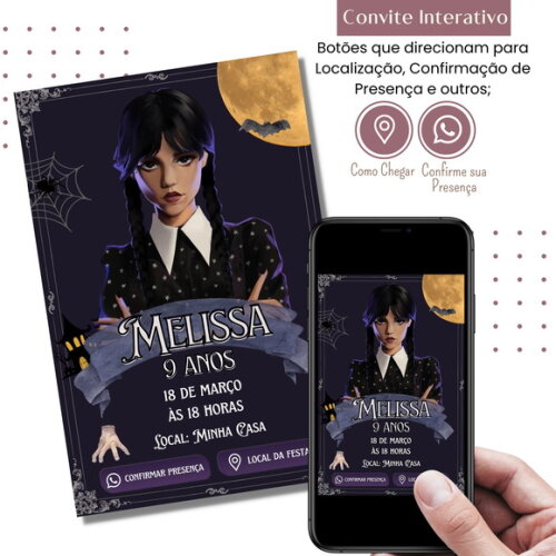 Convite Wandinha Familia Addams Digital Interativo Virtual