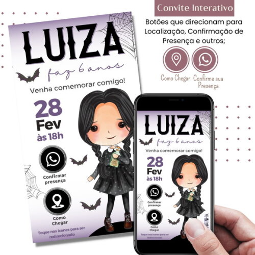 Convite Wandinha Familia Addams Digital Interativo Virtual