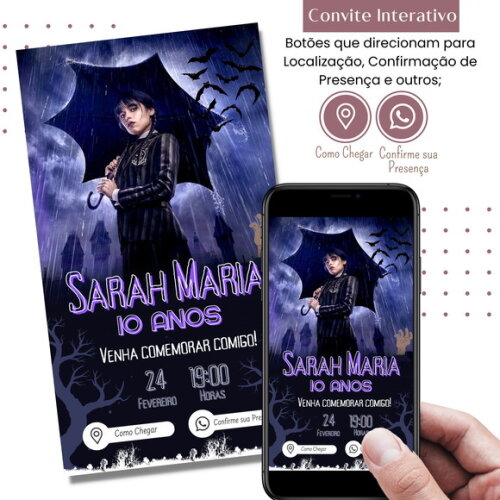 Convite Wandinha Familia Addams Digital Interativo Virtual