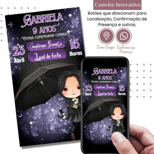 Convite Wandinha Familia Addams Digital Interativo Virtual