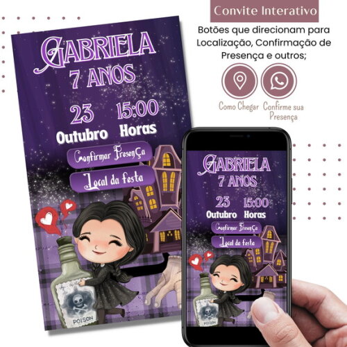 Convite Wandinha Familia Addams Digital Interativo Virtual