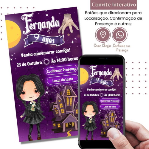 Convite Wandinha Familia Addams Digital Interativo Virtual