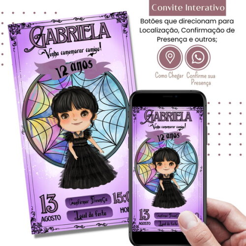 Convite Wandinha Familia Addams Digital Interativo Virtual