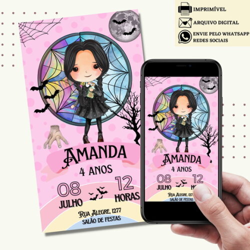 Convite Wandinha Familia Addams Digital Virtual